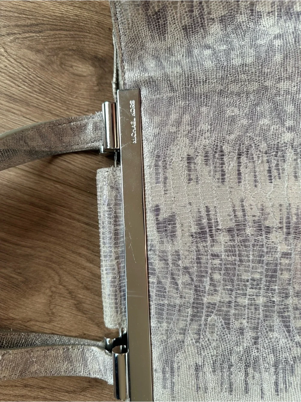 Michael Kors Metallic Silver Embossed Leather Tote Handbag